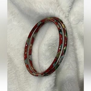 Vintage bright red cloisonne bangle bracelet 7.8”